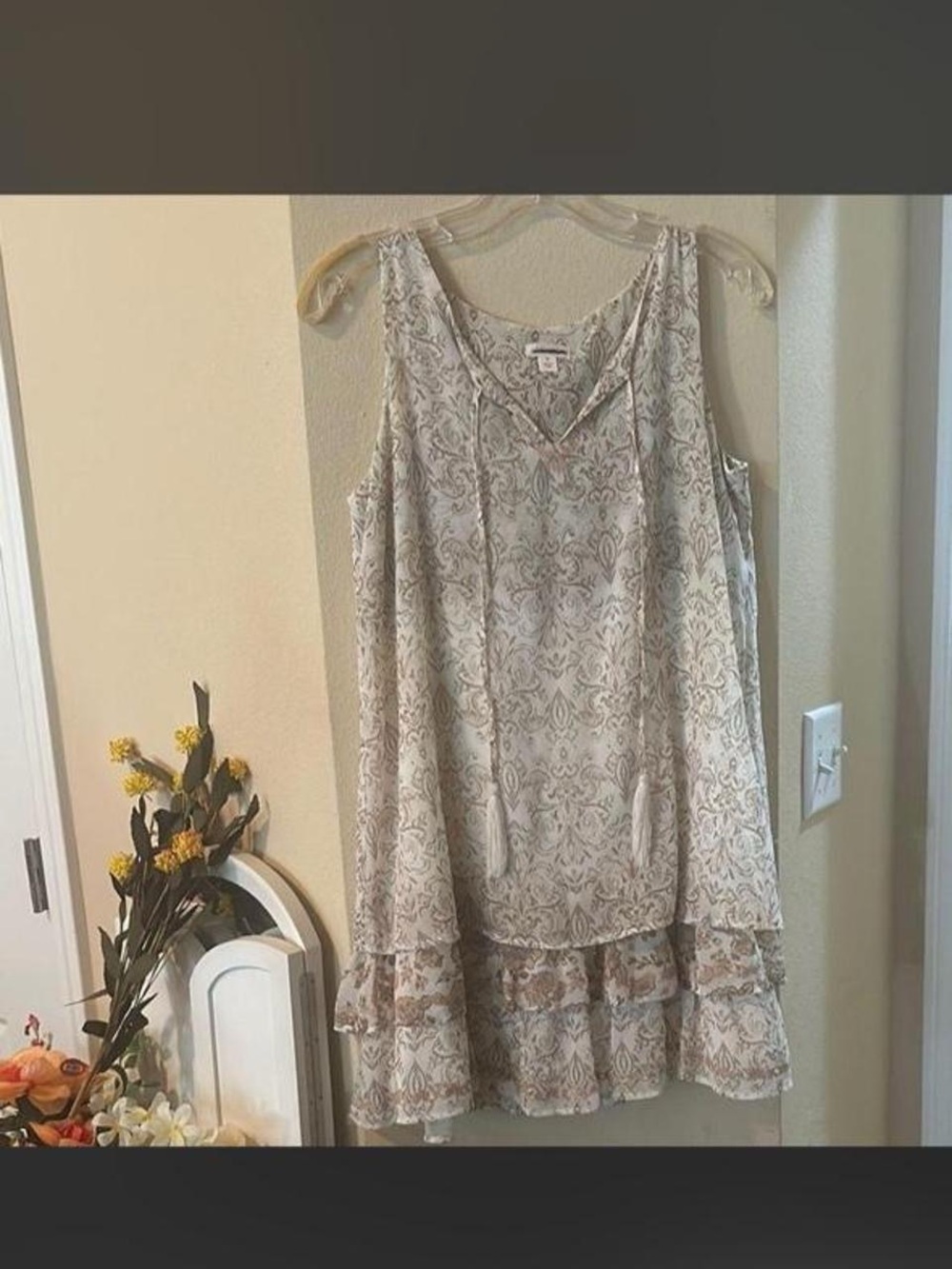Vintage Y2K cute boho sleeveless layered ruffled mini dress med